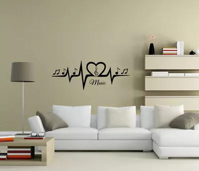 Music Heart Beat Music Notes Wall Stickers Wall Art Decals Quote Decor UK 101zx • £5.81