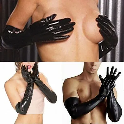 Sexy Women Shiny PVC Leather Latex Long Gloves Cosplay Accessories Mittens. • £11.99