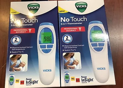 NEW SEALED 2PK Vicks No Touch 3-in-1 Thermometer Measures Forehead/Food/Bath A2 • $14.24