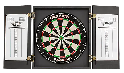Bulls Classic Black Dartboard Wooden Cabinet Scoreboards • £44.95