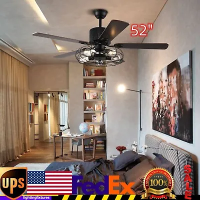 52  Ceiling Fan With Light Industrial Vintage Cage Light W/ Remote Control USA • $135