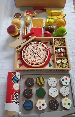 Melissa & Doug Cutting Food Lot Cookies Pizza Fruit & More W Carrying Crate • $38