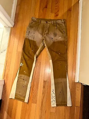 MNML Jeans Mens 36 Beige Carpenter Destroyed Reworked Paint Splatter Streetwear • $35