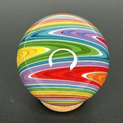 Contemporary Art Glass Marble Handmade 2.11  Rainbow Themed Wavy Wigwag Boro Orb • $112.49