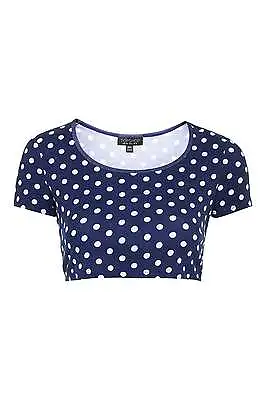 £4.99 • Buy BNWT Topshop Spot Print Crop Tee Navy With White Polka Dots Size 10 RRP £12