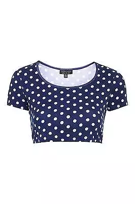 £4.99 • Buy BNWT Topshop Spot Print Crop Tee Navy With White Polka Dots Size 10 RRP £12
