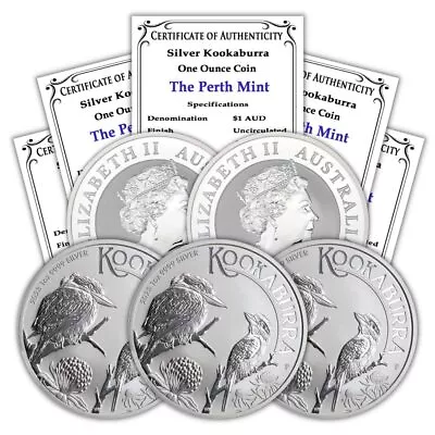 Australia Lot Of 5 2023 1oz Silver Kookaburra BU W/ Certificates Of Authenticity • $166.96