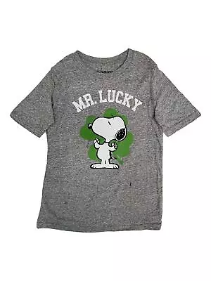 Peanuts Boys Short Sleeve Gray Snoopy Mr Lucky St Patricks Day T-Shirt Tee 4 • $14.99