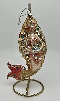 Mermaid Embellished Glass Ornament Mystical Ocean Glitter Pearls Bejeweled • $19.99