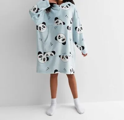 Girls Blue Panda Print Oversized Blanket Hoodie Age-9 134Cm • £13.80