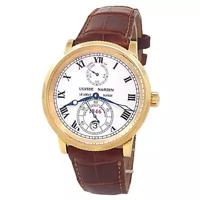 Ulysse Nardin Marine Chronometer 18k Yellow Gold Auto White Mens Watch 261-77/40 • $6190