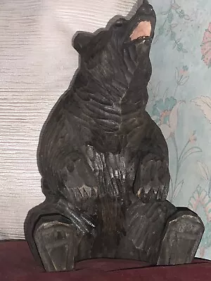 £85 • Buy Antique Black Forest Carved Wooden Bear Seated & Growling 21.6cm (8 3/8 Inches)