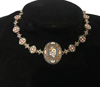 VTG Italy Venetian Millefiori Glass 15  Choker Length Necklace  Micro Mosaic • $120