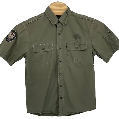 Harley-Davidson Men's M Military Army Green Mechanic Button Up Motorcycle Shirt • $26.17