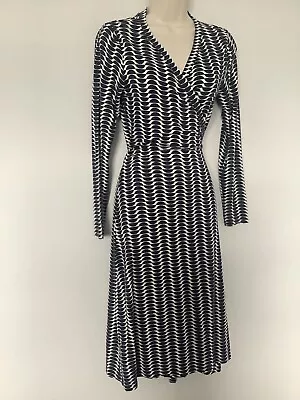 Boden Wrap Dress Blue Pattern Design Size 12 Long. Waist Tie. V Neckline • £19.99