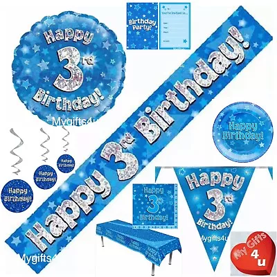 Blue Happy Birthday & Age 3rd Party Decorations Buntings Banners Balloons Swirls • £2.50