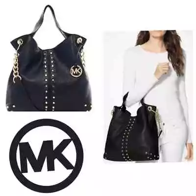 Michael Kors Uptown Astor Gold Studded Lg. Convertable Satchel Mint Condition • $226.17