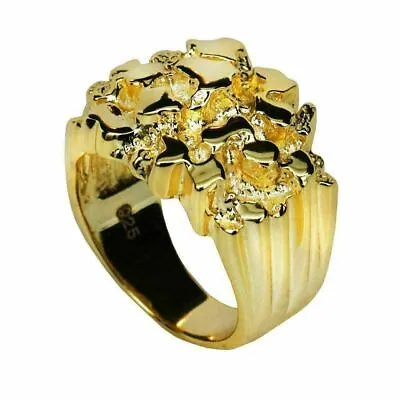 Men's 14k Gold Plated REAL Solid 925 Sterling Silver Heavy Nugget Ring Size 6-13 • $48.22