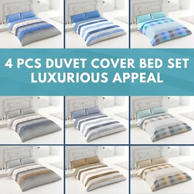 £11.50 • Buy 4 Pcs Complete Bedding Set Duvet Cover With Fitted Bed Sheet Single Double King
