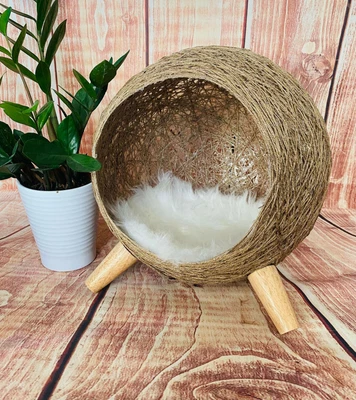 £50 • Buy Wicker Cat House Kitten Basket Pet Bed Nest Natural Handmade NEW