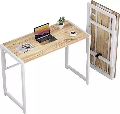 Folding Desk For Small Spaces 35.4 In No-Assembly Small Computer Desk Oak White • $86.39
