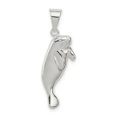 Solid Manatee Rising In Water Charm Pendant In Polished 925 Sterling Silver • $30.99