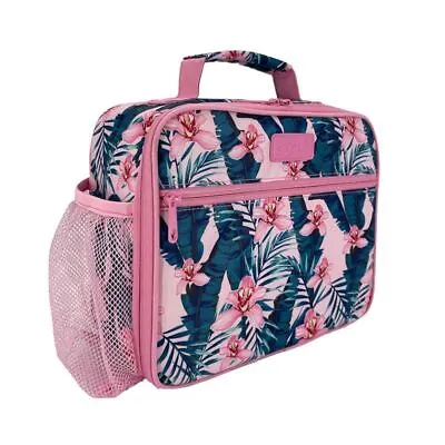 Sachi - Insulated Crew Lunch Bag With Bottle Holder Style 321 Pink Orchids • $19.95