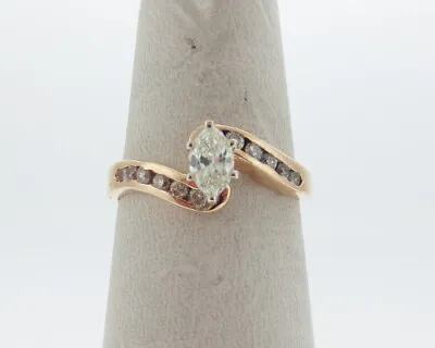 Genuine 1/2cttw Diamonds Solid 14k Yellow Gold Marquise Engagement Ring • £766.54