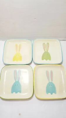 4 TAG Bunny RABBIT PASTEL SQUARE APPETIZER/Dessert PLATES 6  Easter Spring  • $22