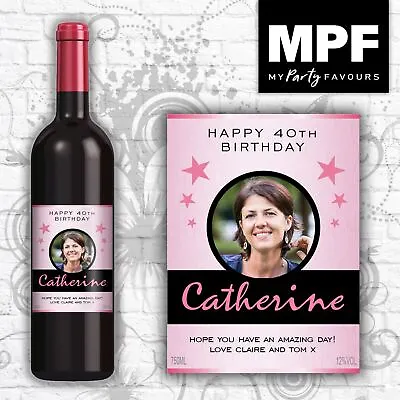 £3 • Buy Personalised Photo Wine Bottle Label - Birthday Any Occasion - Pink