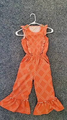 Matilda Jane Girls Ruffled Dream Chasers Sz 8 Sleeveless Orange Romper Jumpsuit • $7