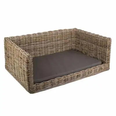 £165 • Buy Grey & Buff Rattan Pet Bed Woven Wicker Basket Dog Cat Animal Home