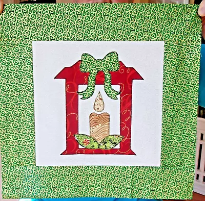 Scrappy Red Christmas Lantern W. Green Mini Quilt Top Only Appx 15 ½   Sq #1769 • $15.99