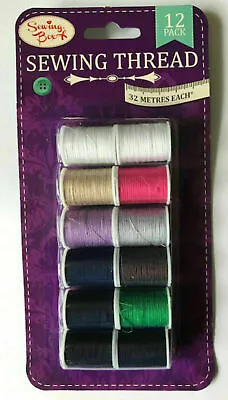 Pack Of 12 Polyester Sewing Threads - 32m Asst Repair Thread (Cotton Reels) • £2.99