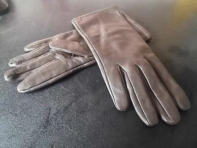 M & S Collection Womans  Leather Ladies Chocolate Brown Gloves. Size Med • £8