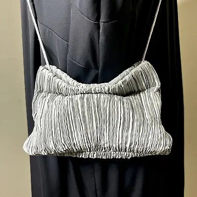 Kate Landry Silver Satin Purse Clutch Holiday Pleats Shoulder Bag Prom Designer • £23.75