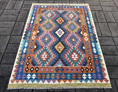 Hand Woven Afghan Wool Kilim Size: 200 X 150 Cm Flat Woven Handmade Floor Rug • $336