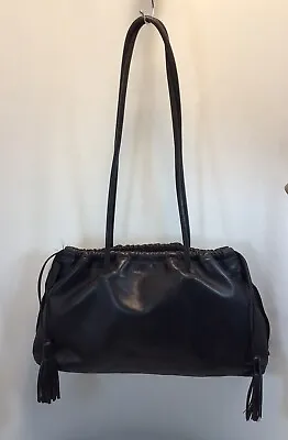 Vintage GUCCI Soft Black Leather Drawstring Tassel Shoulder Bag • $225