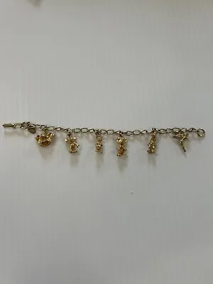 Vintage Disney Charm Bracelet Gold Tone 6 Charms Mickey Minnie 6.25” Tinkerbell • $24.99