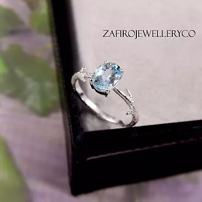 Blue Aquamarine Ring 925 Sterling Silver Unique Ring March Birthstone Gift Her • $83