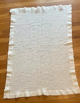 Blanket Carters Thermal Waffle Weave Baby Satin Trim White 38x50 Vintage USA • $48.22