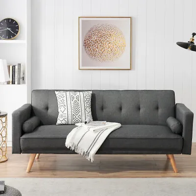 Retro Dark Gray Double Corner Folding Sofa Bed Two Throw Pillows • $392.90