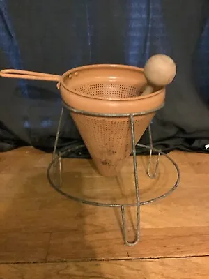 Vintage Rustic Strainer Stand With Ricer Sieve Mill Colander With Stand • $15