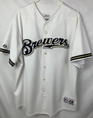 Vintage Milwaukee Brewers Jersey MLB Baseball Majestic White Sewn Mens XL • $33.99