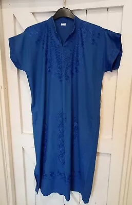 Egyptian Ladies Tunic/Galabeya/Kaftan Short Sleeve Blue Embroidery Size S/M • £3