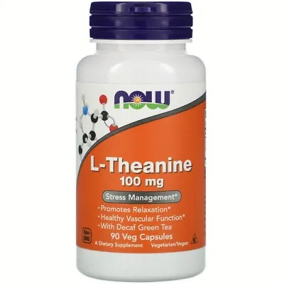 Now Foods L-Theanine 100 Mg 90 Veg Capsules Calm Anxiety Stress Brain Relax • £14.99