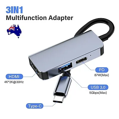 $19.99 • Buy 3 In 1 USB C Hub Type C USB3.0 Adapter 4K HDMI Fast Charge PD 87W OTG Connector