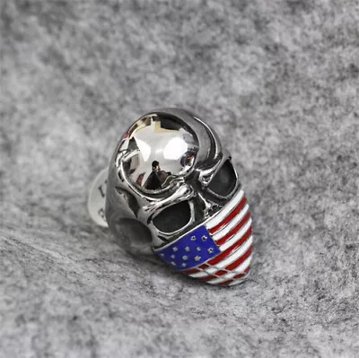 Men's 316L Stainless Steel Vogue Design Usa Flag Pattern Skull Ring Size 9 ！ • $0.36