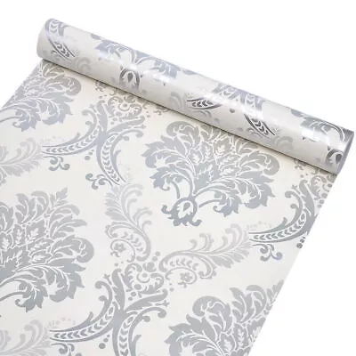 10m Grey Damask Wallpaper Vinyl Self Adhesive Wall Decor Stickers Waterproof • £11.69