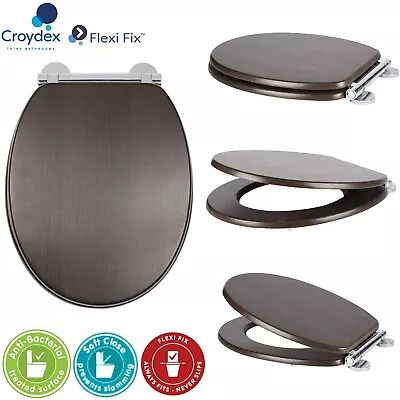 Croydex Montoro Soft Close Heavy Duty Toilet Seat Flexi-Fit Fittings - Walnut • £39.60